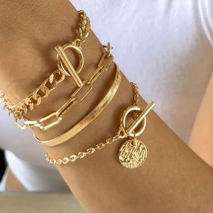 4 new bracelets gold tone